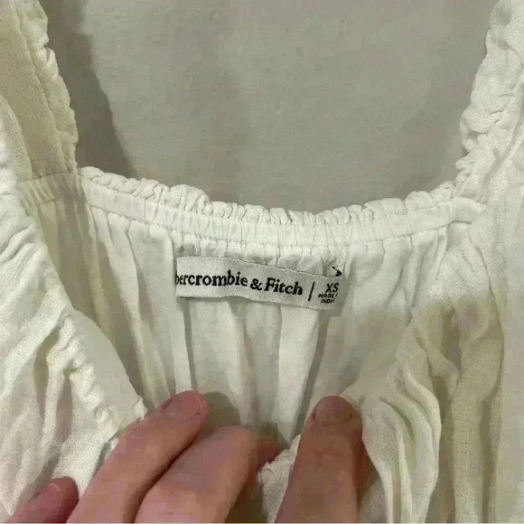 Abercrombie & Fitch Puff Strap Linen Blend Babydoll Mini White Dress Size XS - Picture 7 of 9